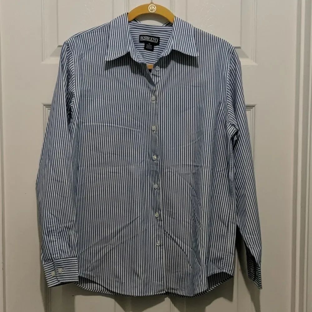 Land's End blue and white striped shirt Sz 10 NWOT